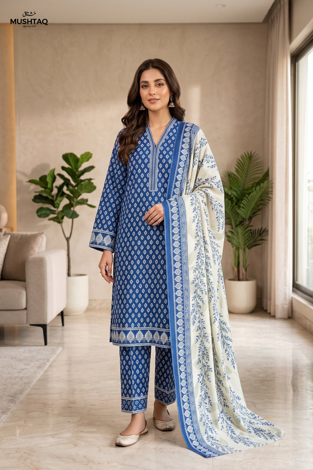 Mushtaq 3Pcs Unstitched Printed Khaddar Eira Collection Desgin - 4