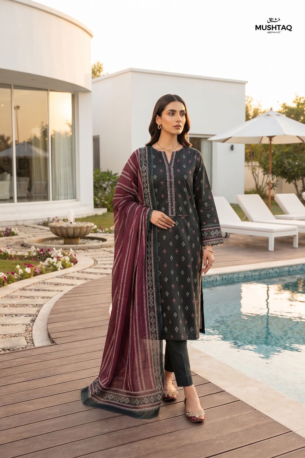 Mushtaq 3Pcs Unstitched Printed Lawn Naari Collection Desgin - 4
