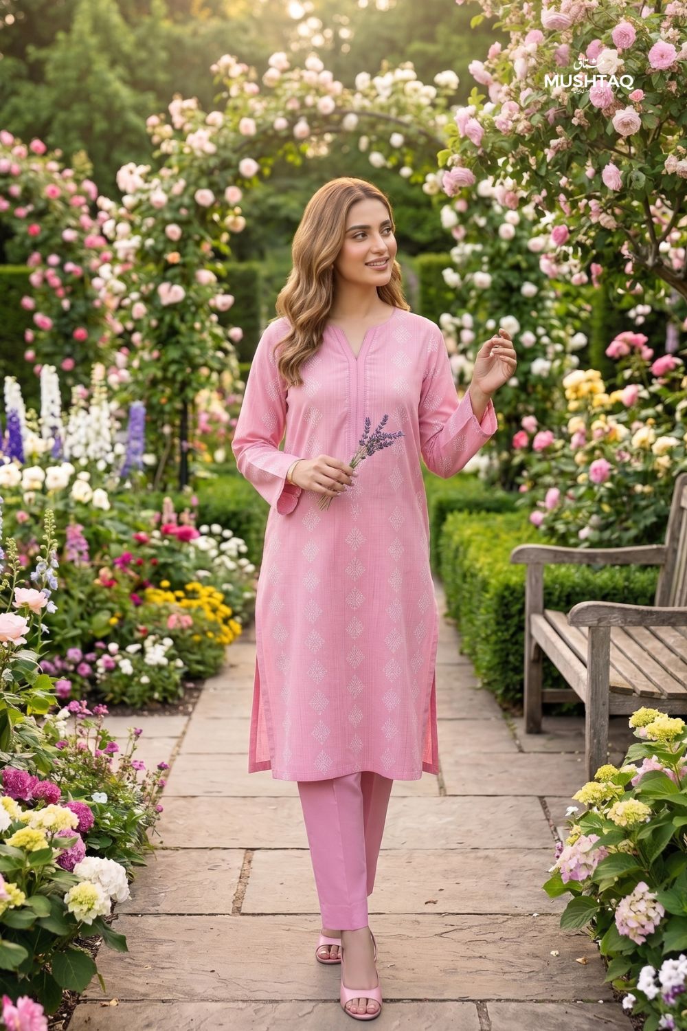 Mushtaq 2Pcs Stitched Printed Lawn Suit Zarnish Collection Desgin - 5