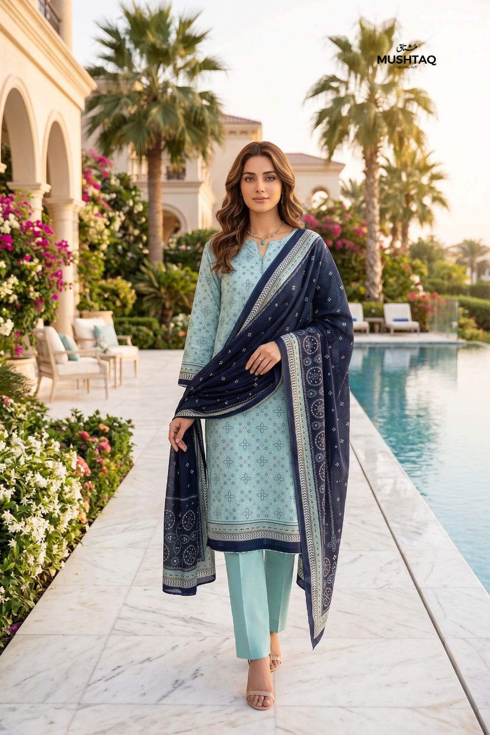 Mushtaq 3Pcs Unstitched Printed Lawn Alizy Collection Desgin - 4