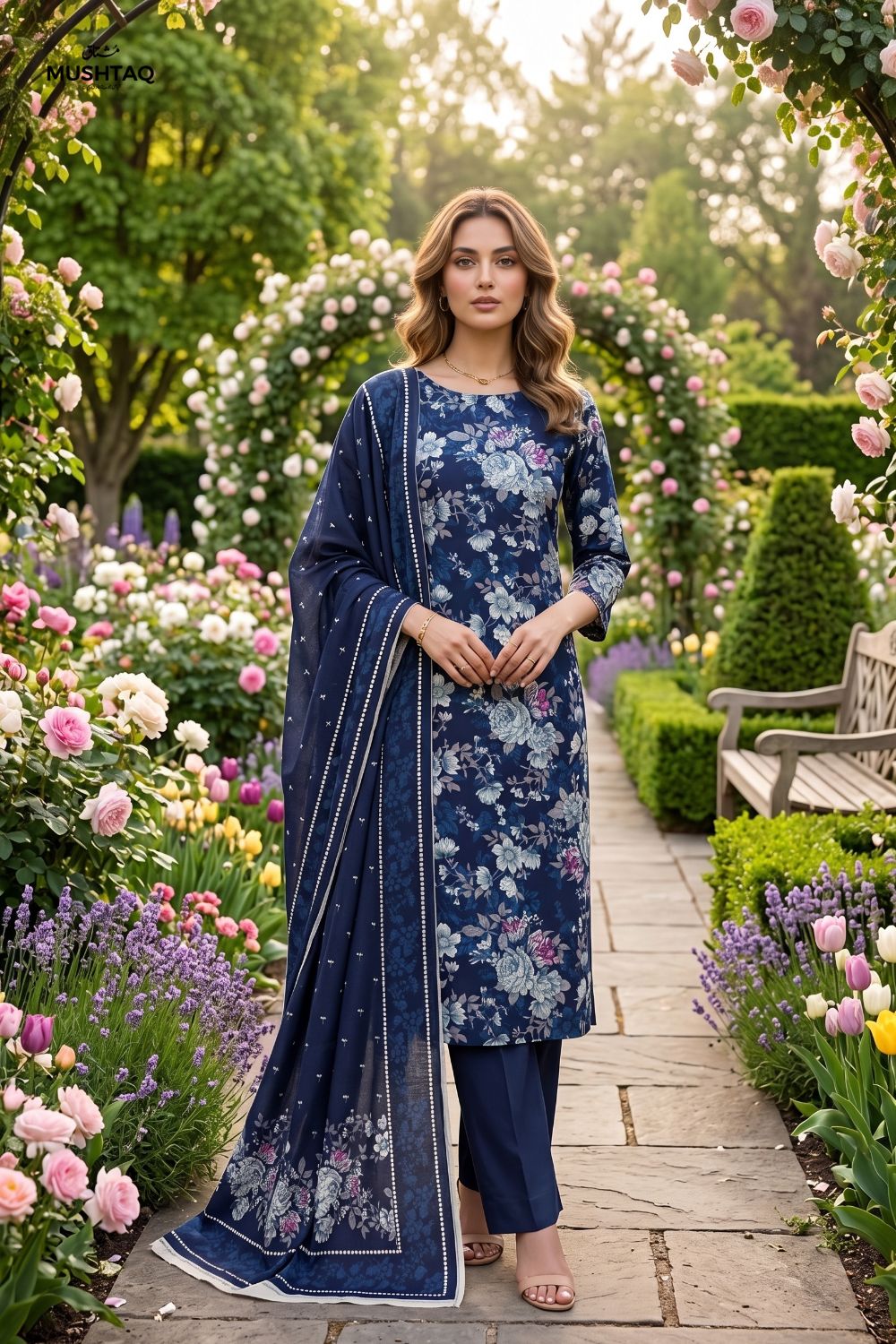 Mushtaq 3Pcs Unstitched Printed Lawn Alveena Collection Desgin - 4