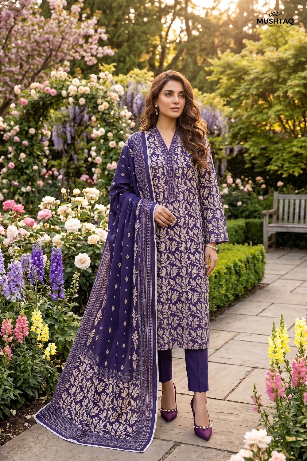 Mushtaq 3Pcs Unstitched Printed Lawn Suit Emaan Collection Desgin - 4