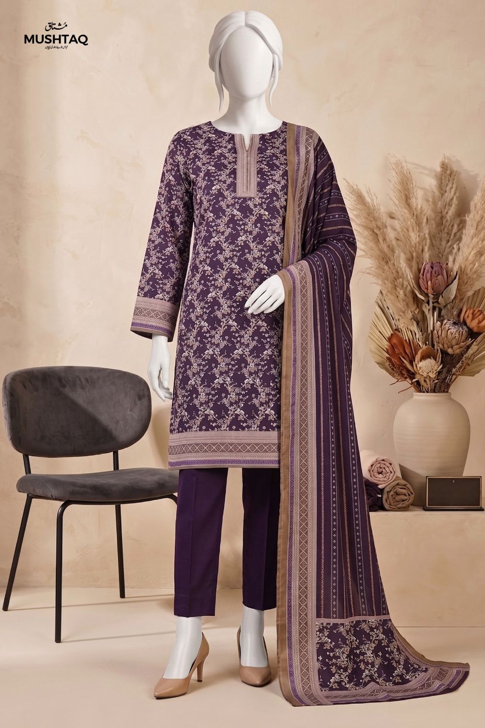 Mushtaq 3Pcs Unstitched Printed Lawn Daneen Collection Desgin - 6