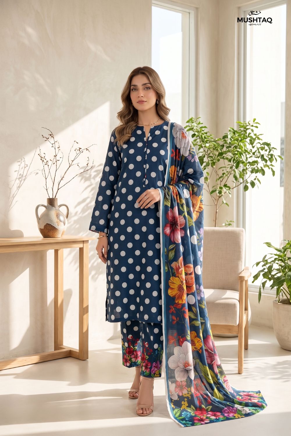 Mushtaq 3Pcs Unstitched Printed Lawn Suit Hamraah Collection Desgin - 6