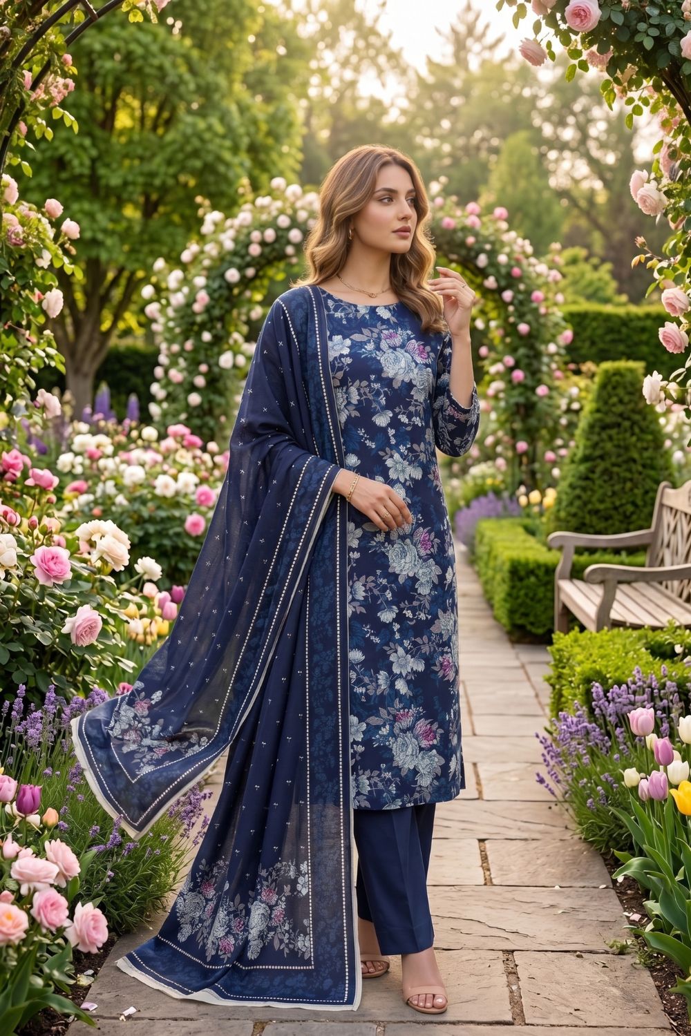 Mushtaq 3Pcs Unstitched Printed Lawn Alveena Collection Desgin - 4