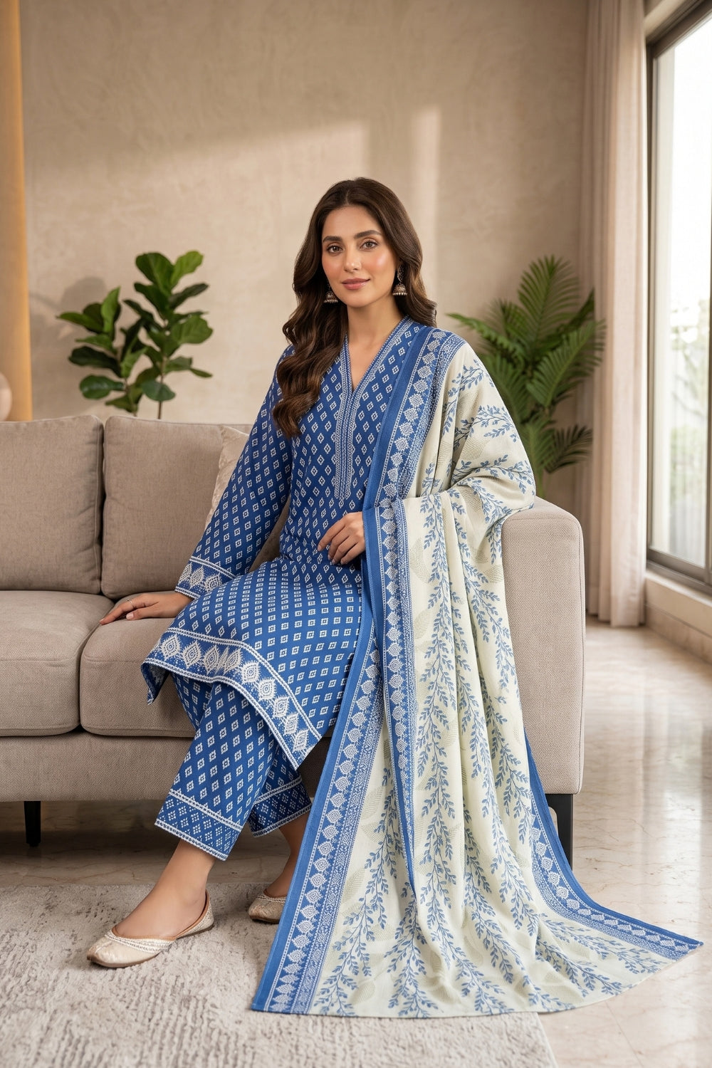 Mushtaq 3Pcs Unstitched Printed Khaddar Eira Collection Desgin - 4