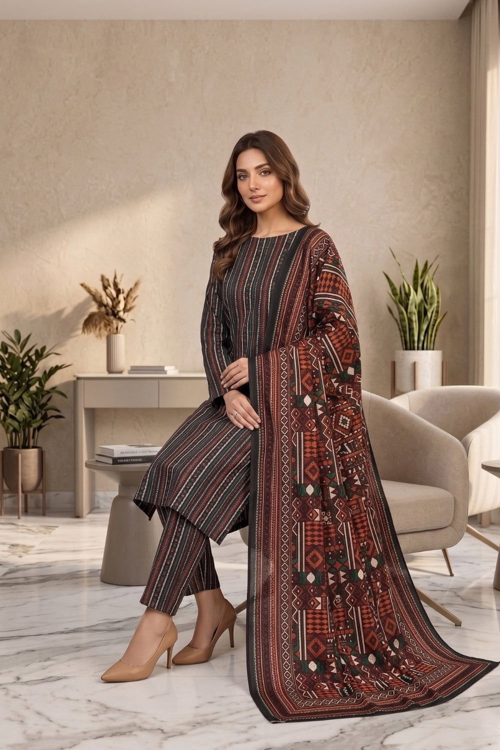 Mushtaq 3Pcs Unstitched Printed Linen Collection Desgin - 4