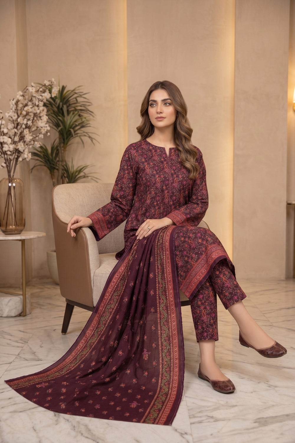 Mushtaq 3Pcs Unstitched Printed Khaddar Desgin - 15