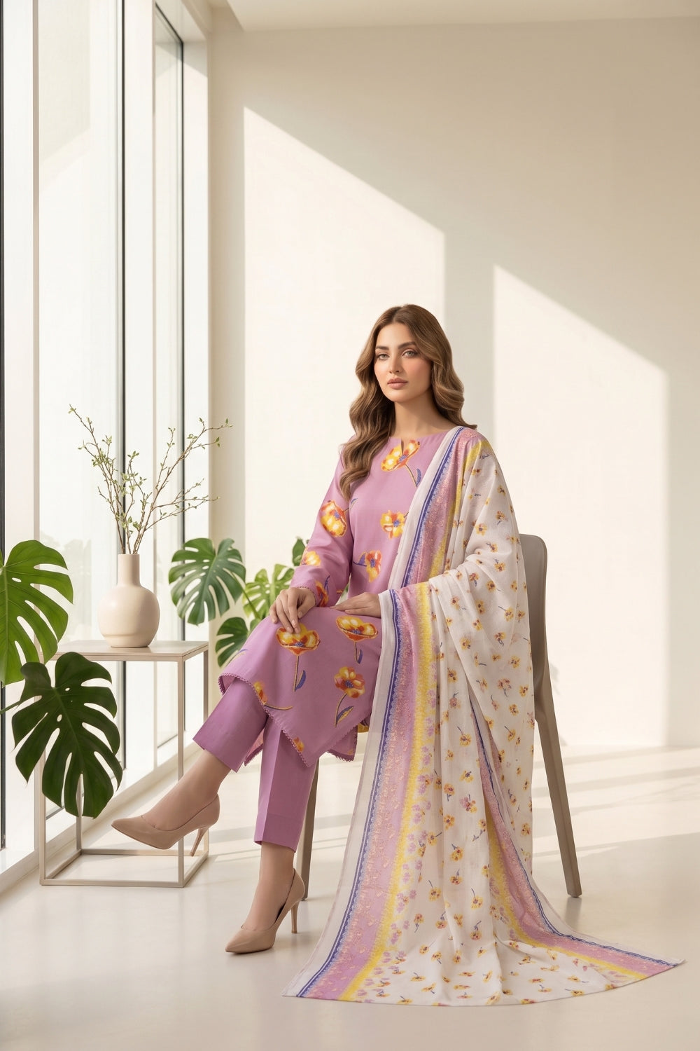 Mushtaq 3Pcs Unstitched Printed Lawn Suit Noor-e-Ain Collection Desgin - 4