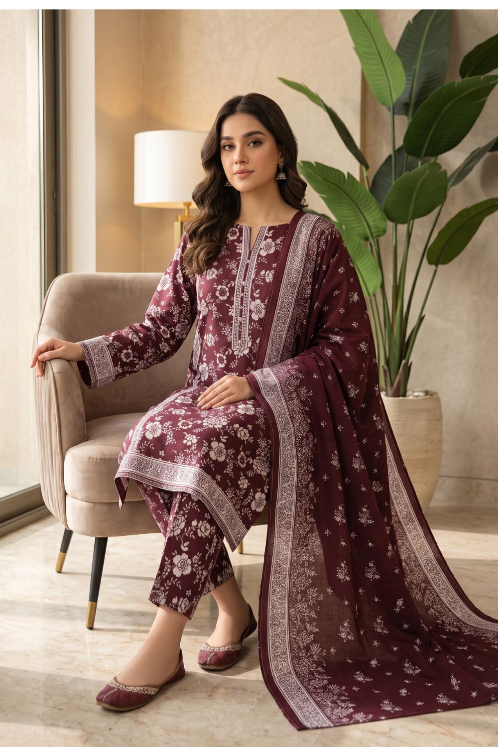 Mushtaq 3Pcs Unstitched Printed Khaddar Mehrza Collection Desgin - 4