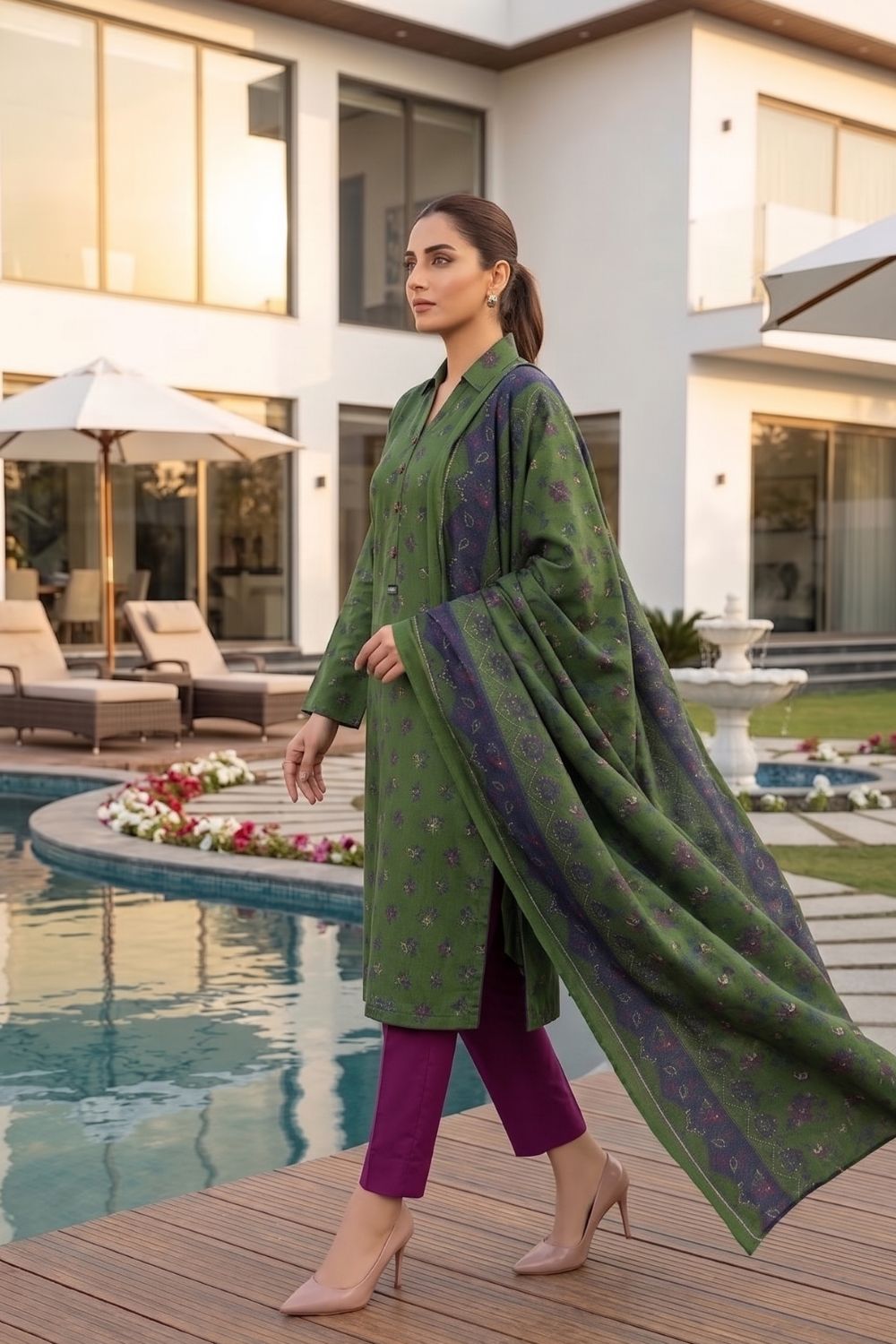 Mushtaq 3Pcs Unstitched Printed Lawn Sapphire Collection Desgin - 14