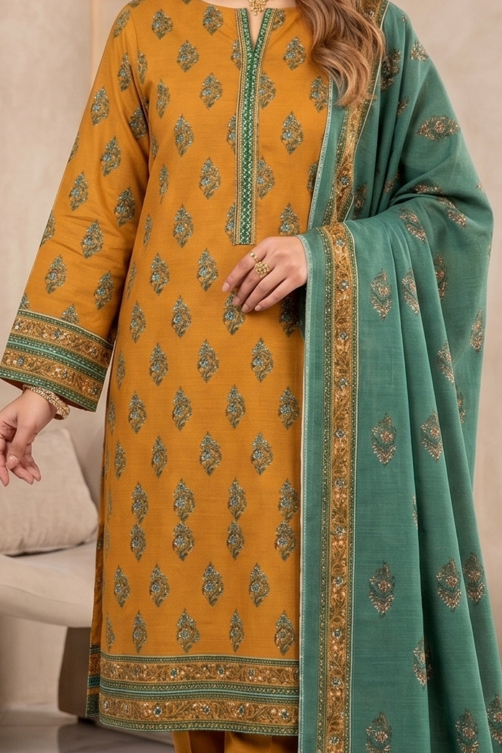 Mushtaq 3Pcs Unstitched Printed Khaddar Desgin - 10