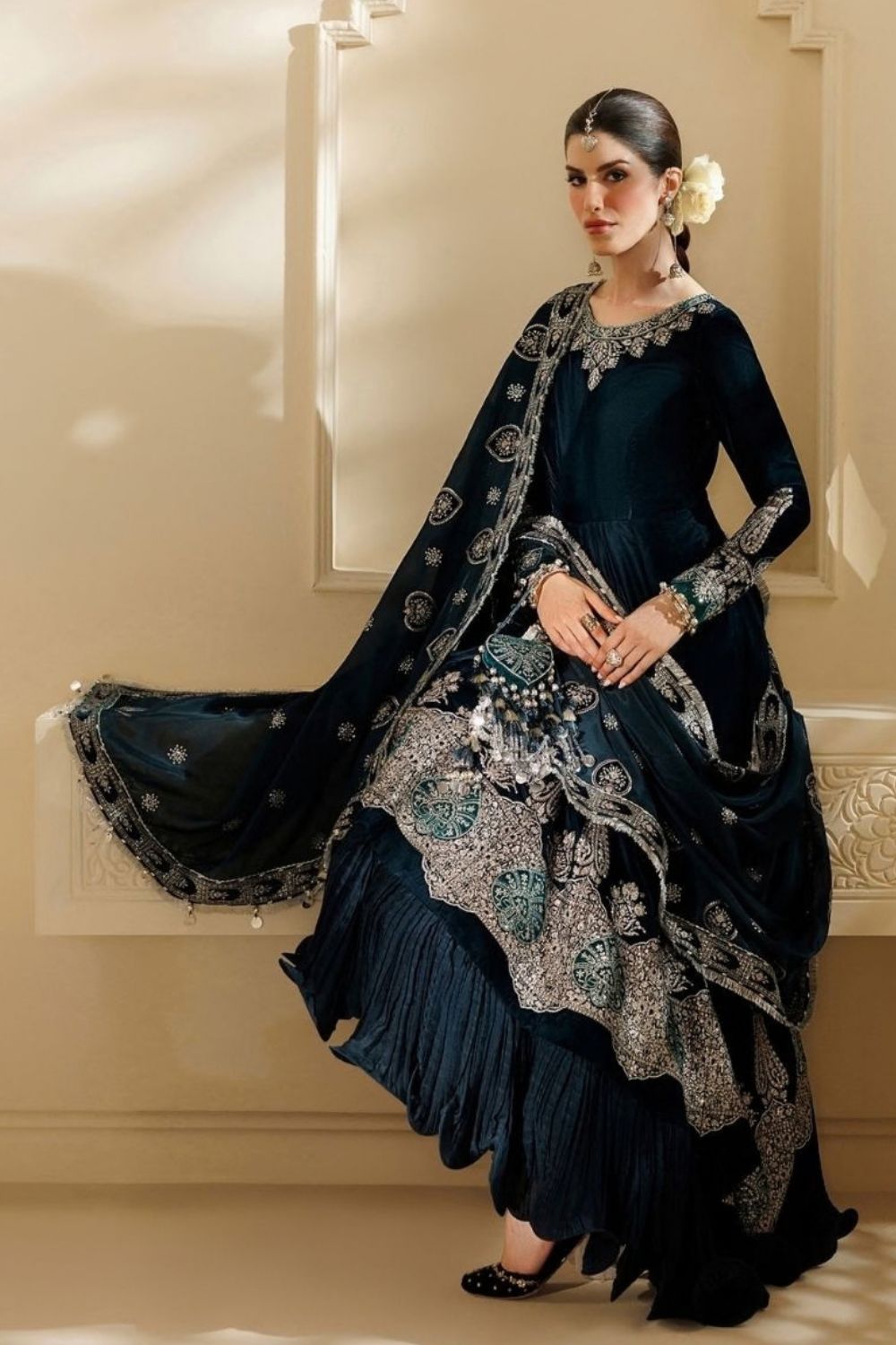 Jazmin Chandni 3 Piece Unstitched Embroidered Velvet Suit CVF26-D09