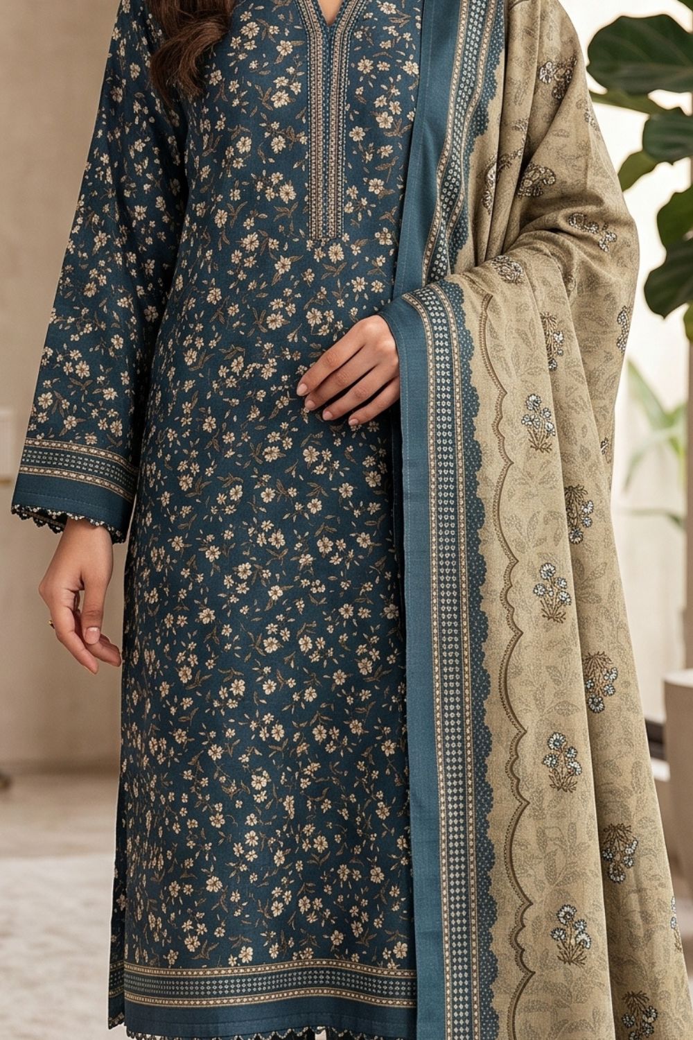 Mushtaq 3Pcs Unstitched Printed Khaddar Dilara Collection Desgin - 4
