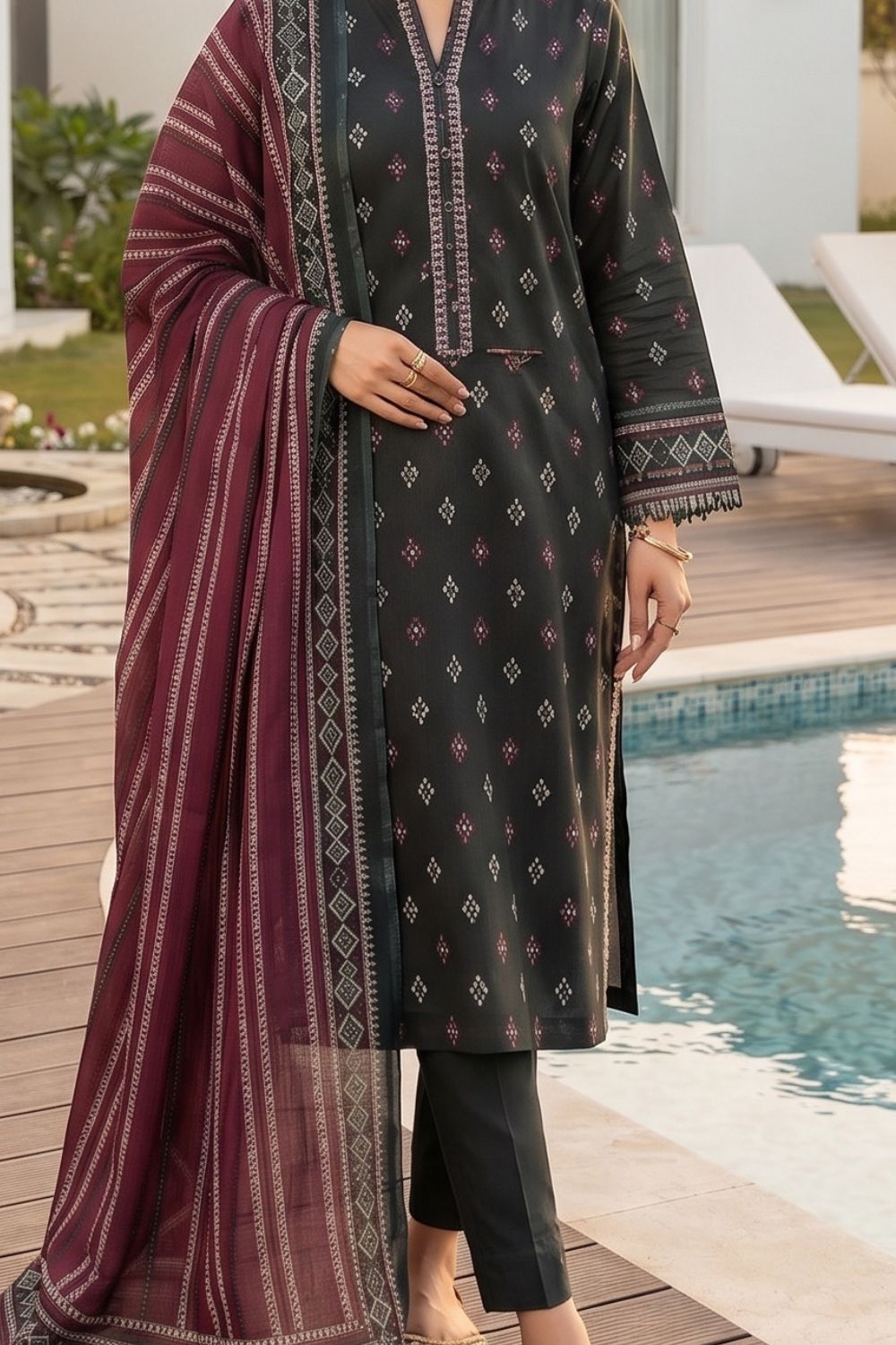 Mushtaq 3Pcs Unstitched Printed Lawn Naari Collection Desgin - 4