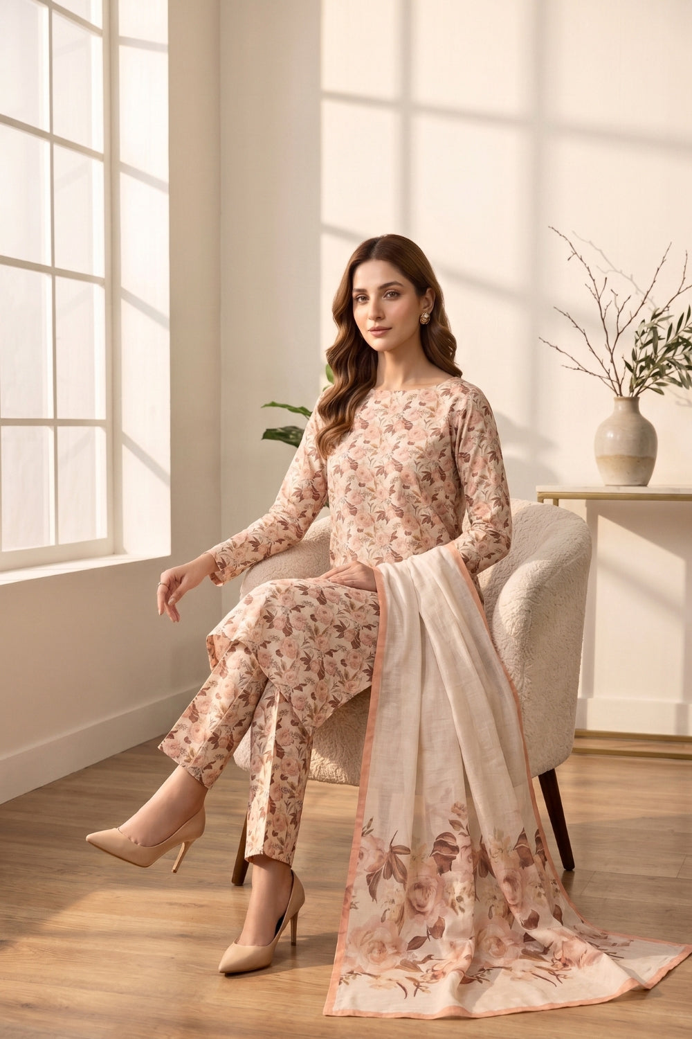 Mushtaq 3Pcs Unstitched Tulip Embroidered Lawn Collection Desgin - 6