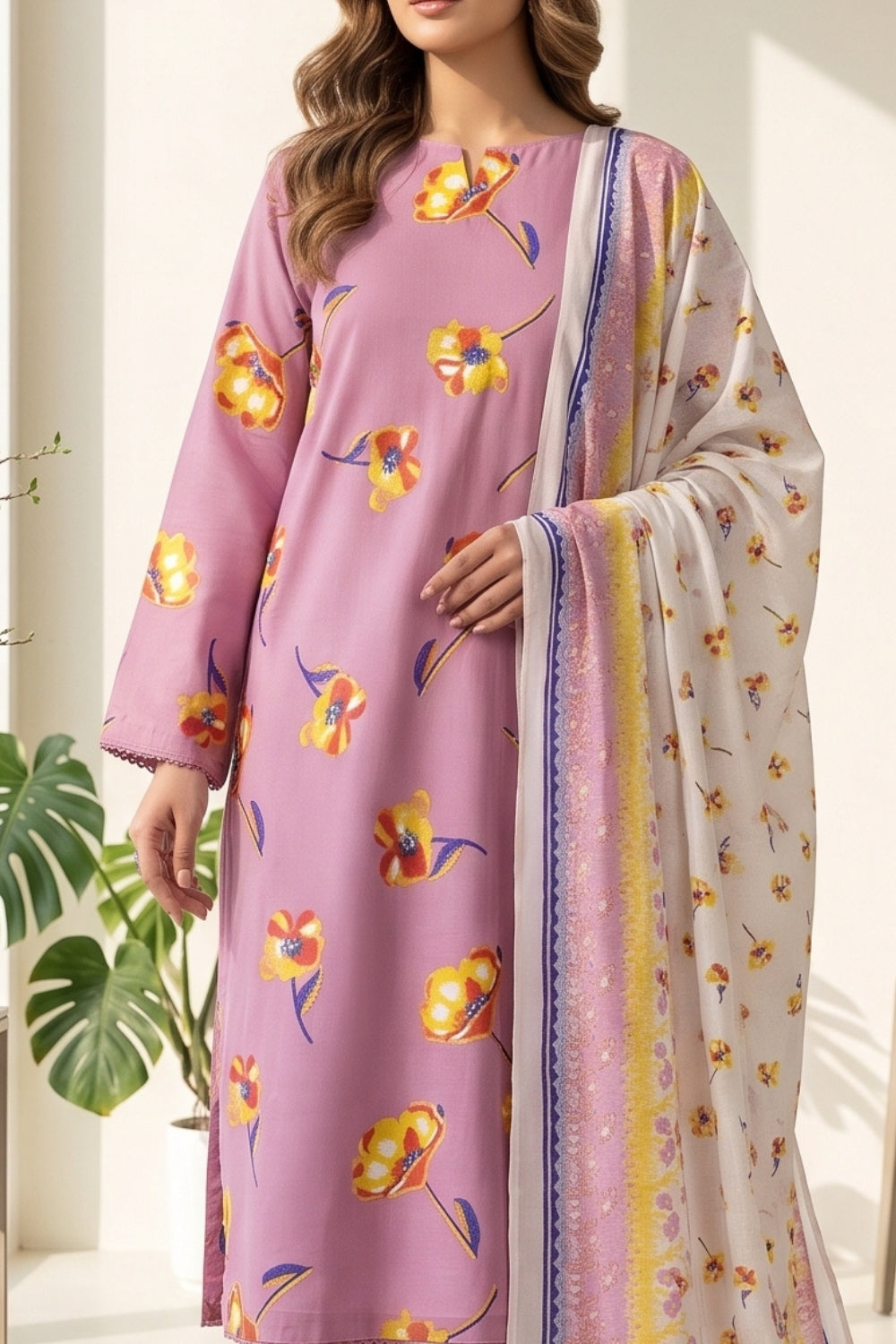 Mushtaq 3Pcs Unstitched Printed Lawn Suit Noor-e-Ain Collection Desgin - 4