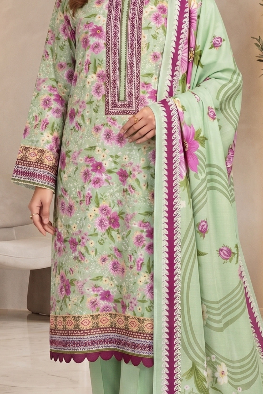 Mushtaq 3Pcs Unstitched Mascot Linen Suit Mira Collection Desgin - 4