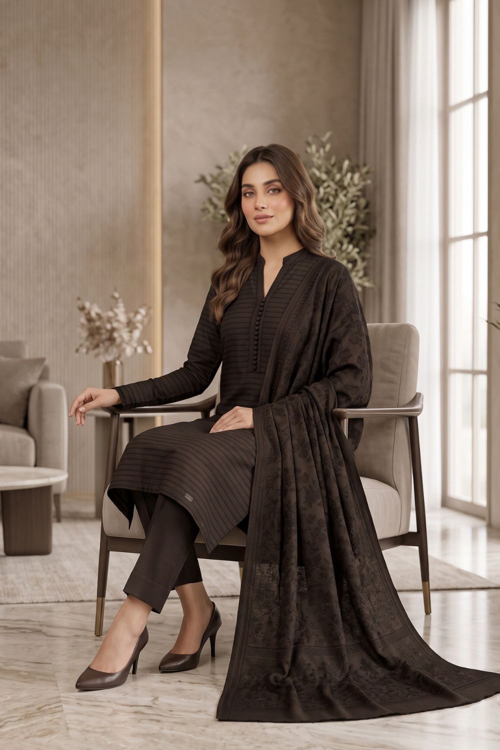 Mushtaq 3Pcs Unstitched Marina suit with Wool Shawl Ayzel Collection Desgin - 6