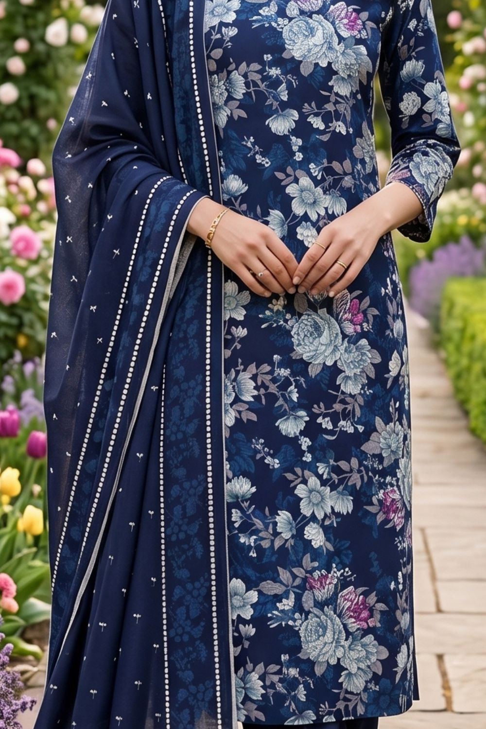 Mushtaq 3Pcs Unstitched Printed Lawn Alveena Collection Desgin - 4