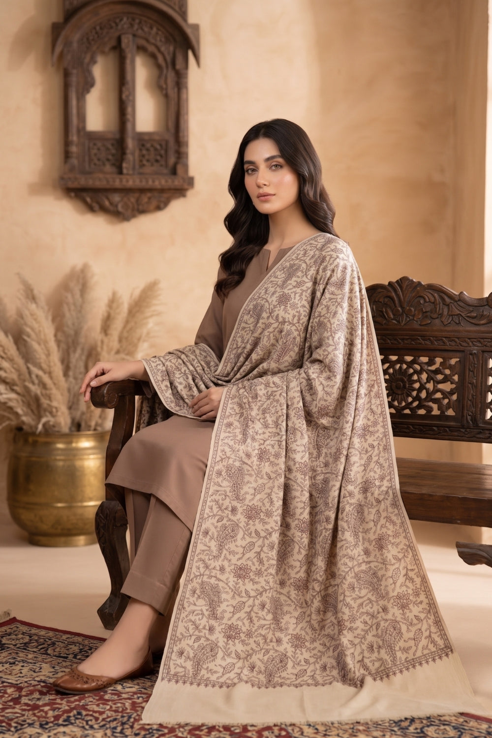 Winter Pashmina Embroidery Shawl Desgin - 6