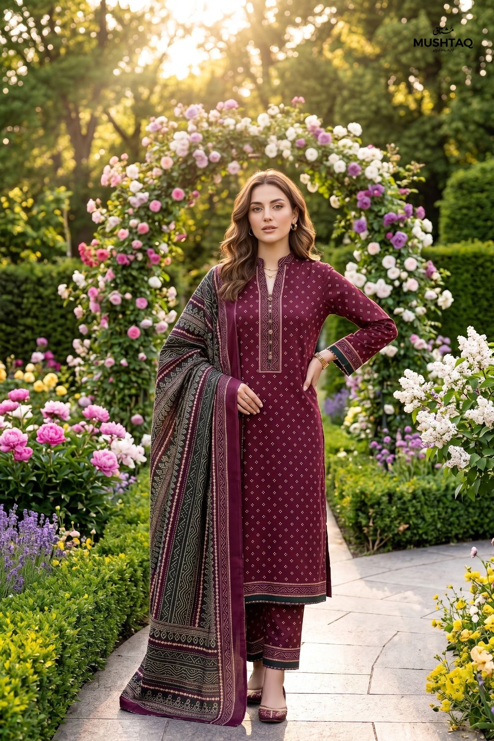 Mushtaq 3Pcs Unstitched Printed Lawn Alizy Collection Desgin - 11