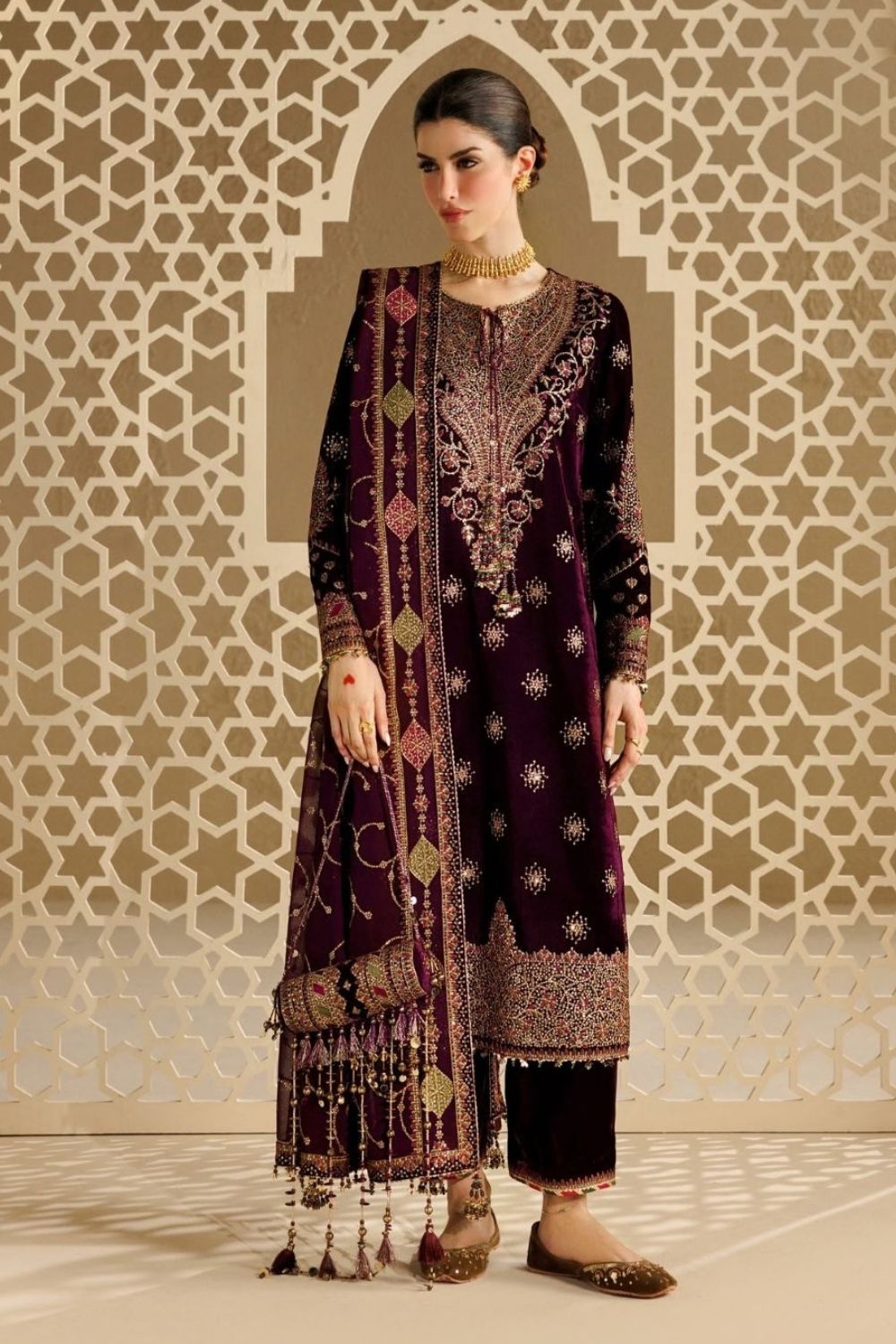 Jazmin Chandni 3 Piece Unstitched Embroidered Velvet Suit CVF26-D08