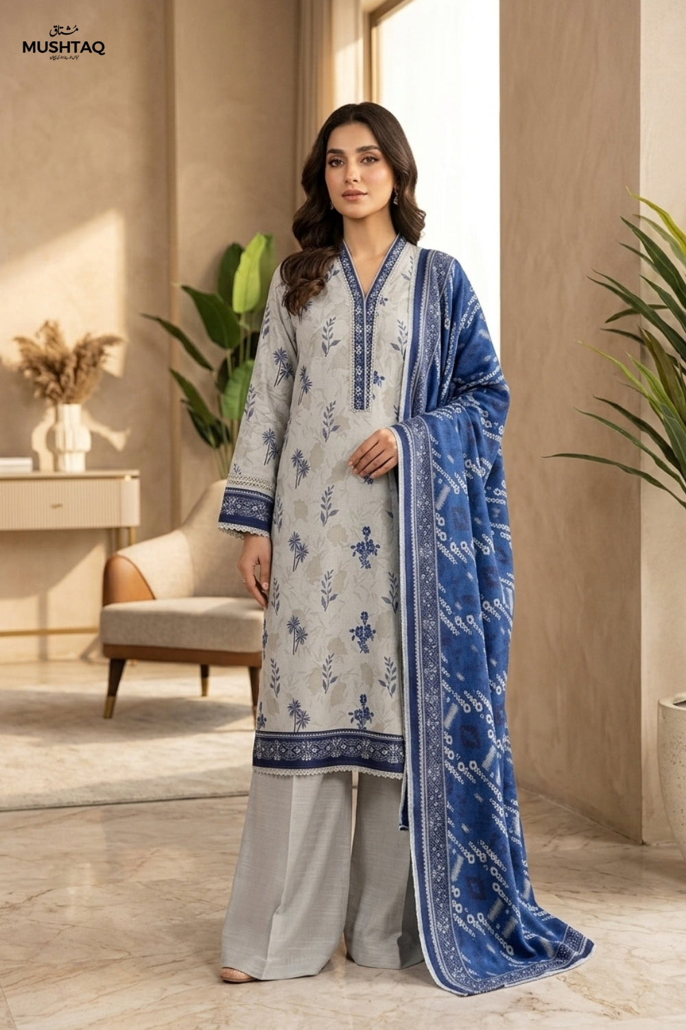 Mushtaq 3Pcs Unstitched Printed Khaddar Eira Collection Desgin - 5