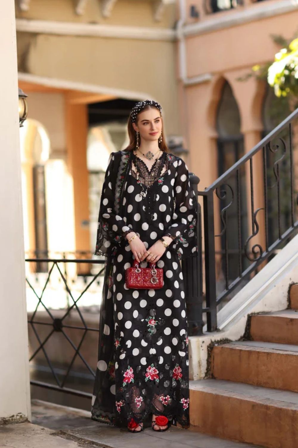 Noor By Saadia Asad Embroidered Lawn Suits Unstitched 3 Piece Luxury Collection D4 - A - Black Polka