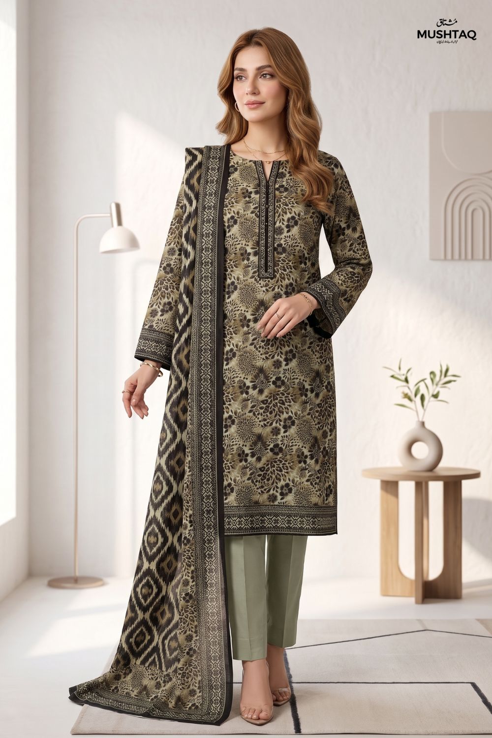 Mushtaq 3Pcs Unstitched Printed Lawn Suit Minaal Collection Desgin - 7