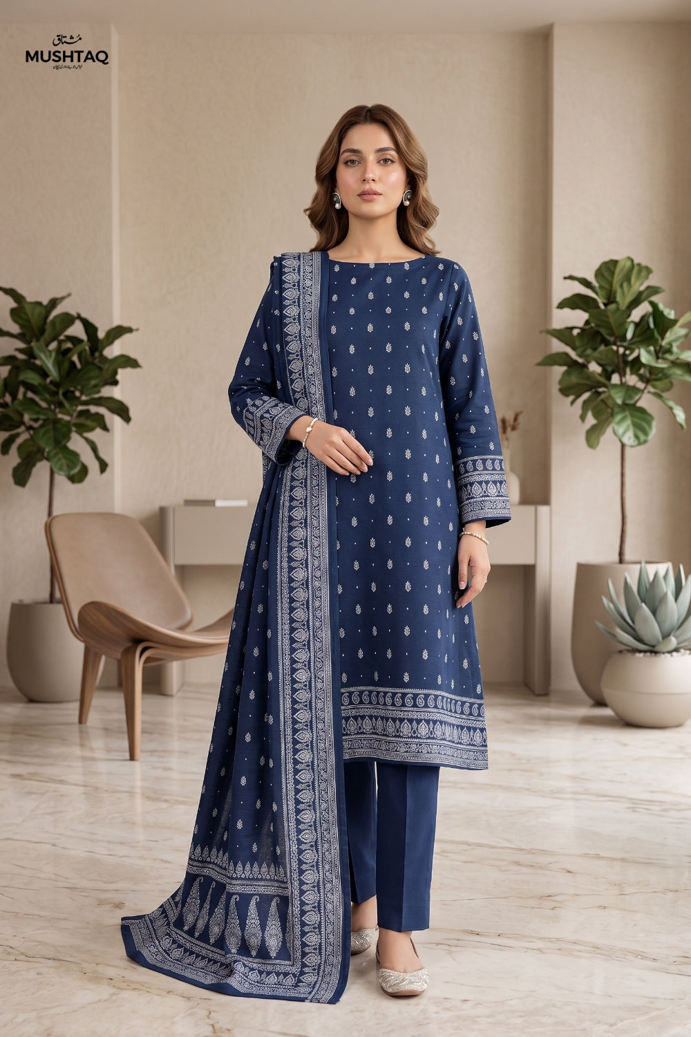 Mushtaq 3Pcs Unstitched Printed Khaddar Desgin - 16