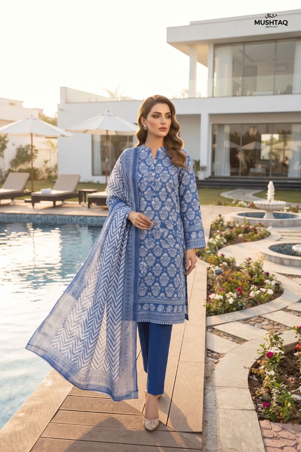 Mushtaq 3Pcs Unstitched Printed Lawn Aizal Collection Desgin - 4