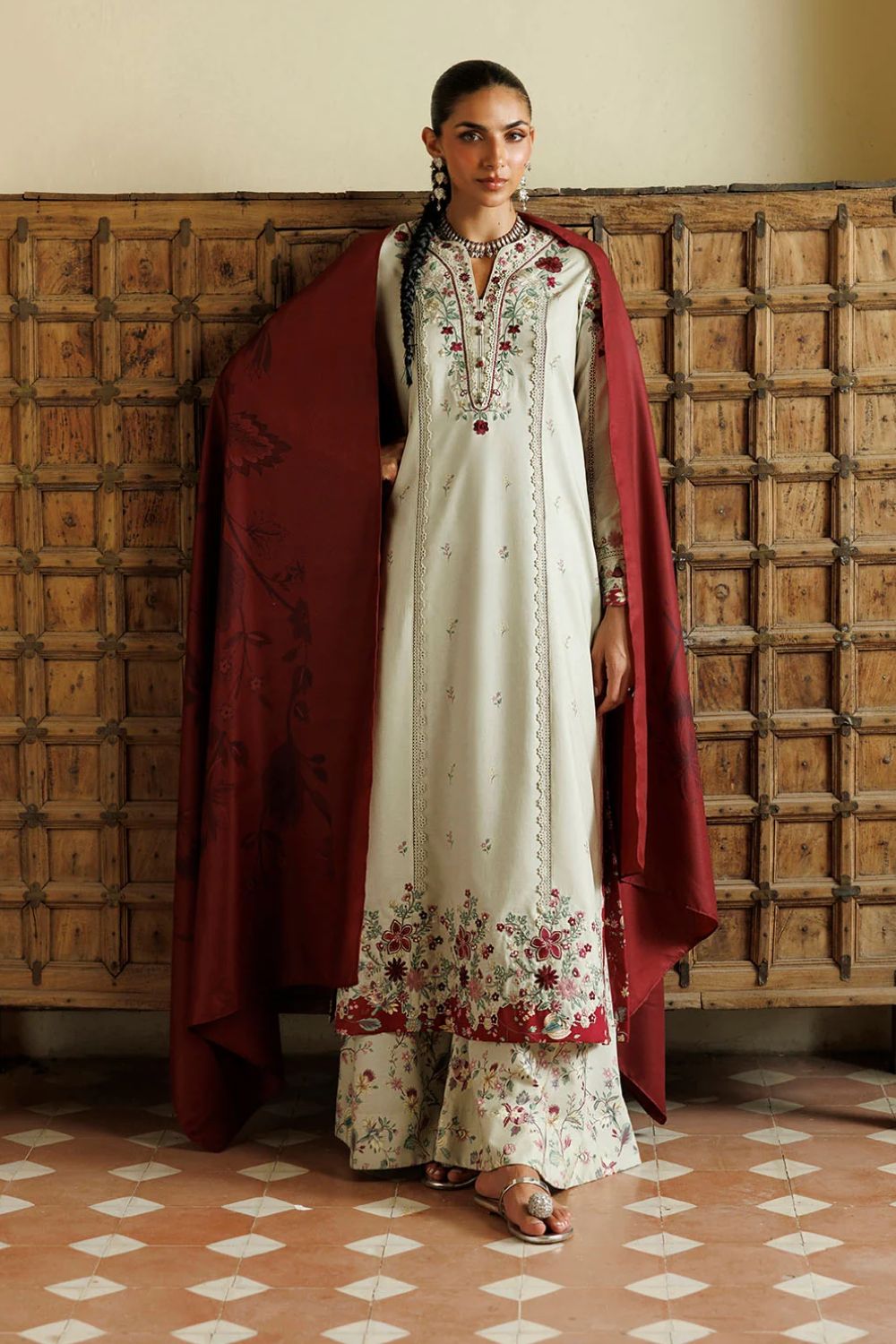 Iznik 3Pc Unstitched Embroidered Printed Viscose Linen Suit IPF-28
