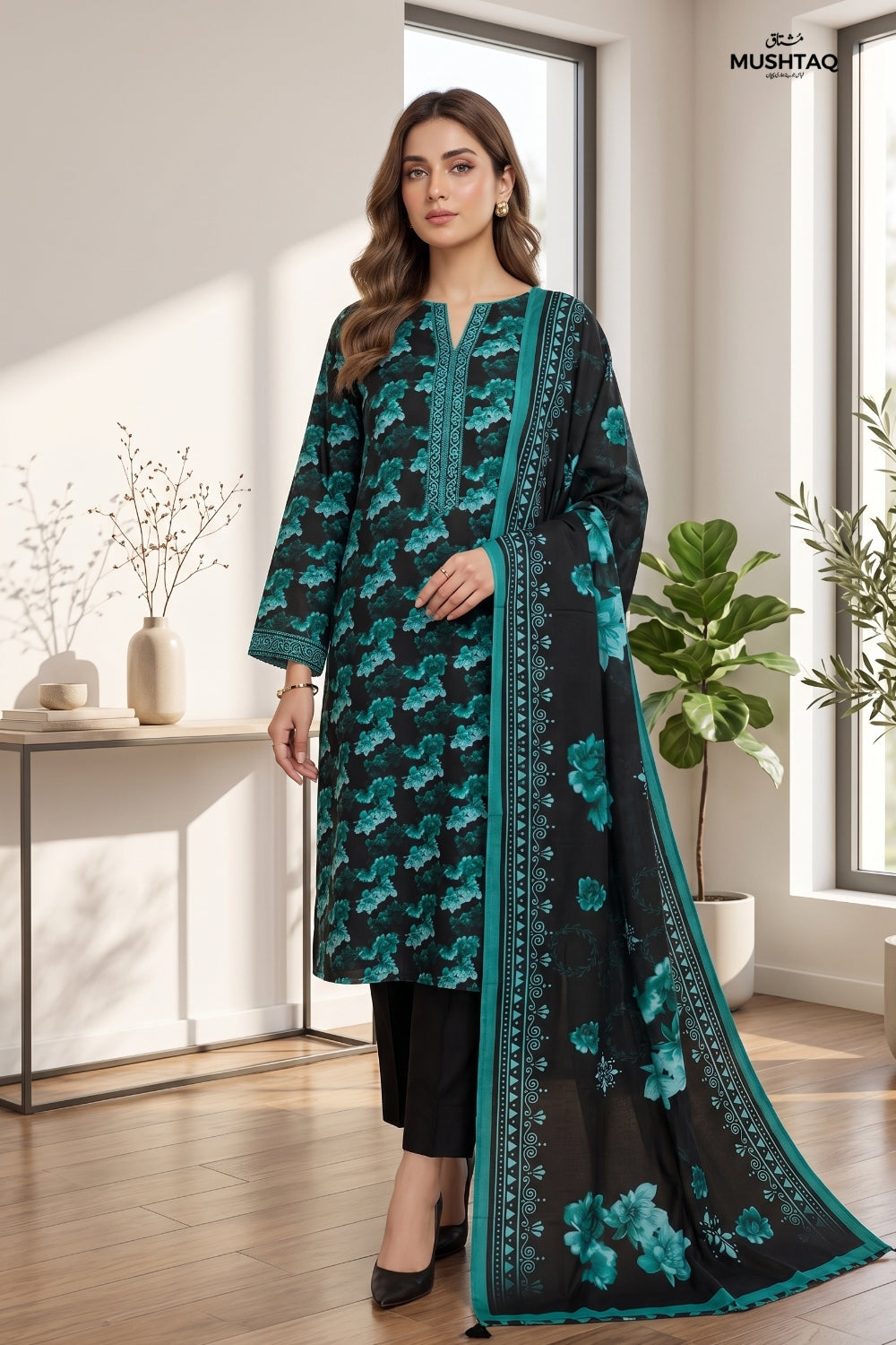 Mushtaq 3Pcs Unstitched Printed Lawn Suit Rooh Posh Collection Desgin - 5