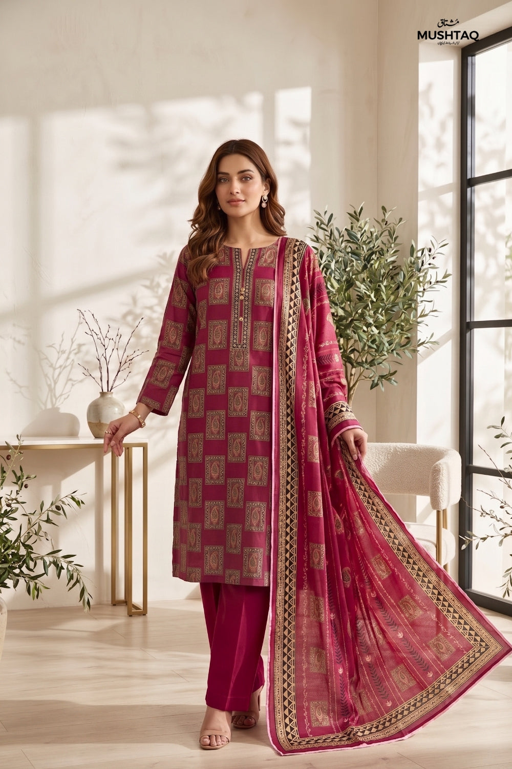 Mushtaq 3Pcs Unstitched Printed Lawn Suit Rooh Posh Collection Desgin - 11