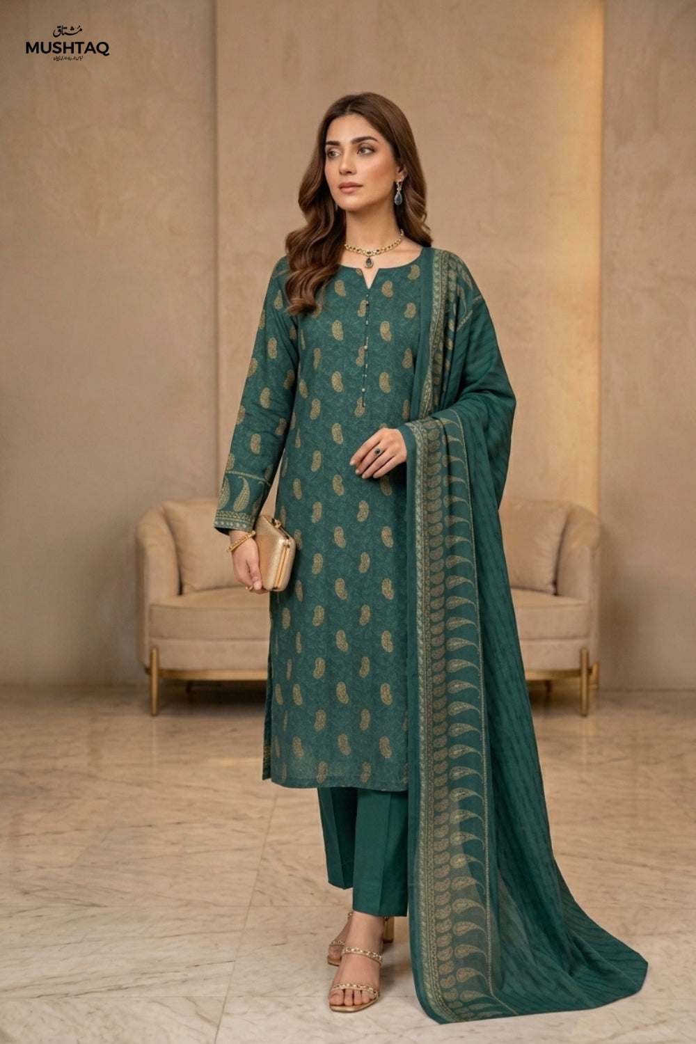 Mushtaq 3Pcs Unstitched Cotton Bella Kt Collection Desgin - 5