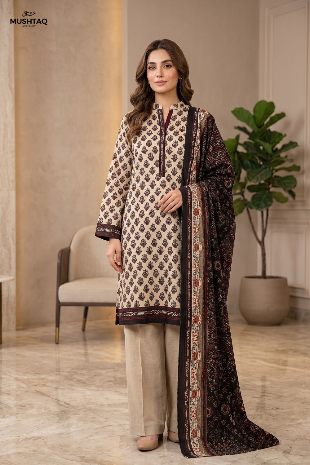 Mushtaq 3Pcs Unstitched Printed Khaddar Dilara Collection Desgin - 5