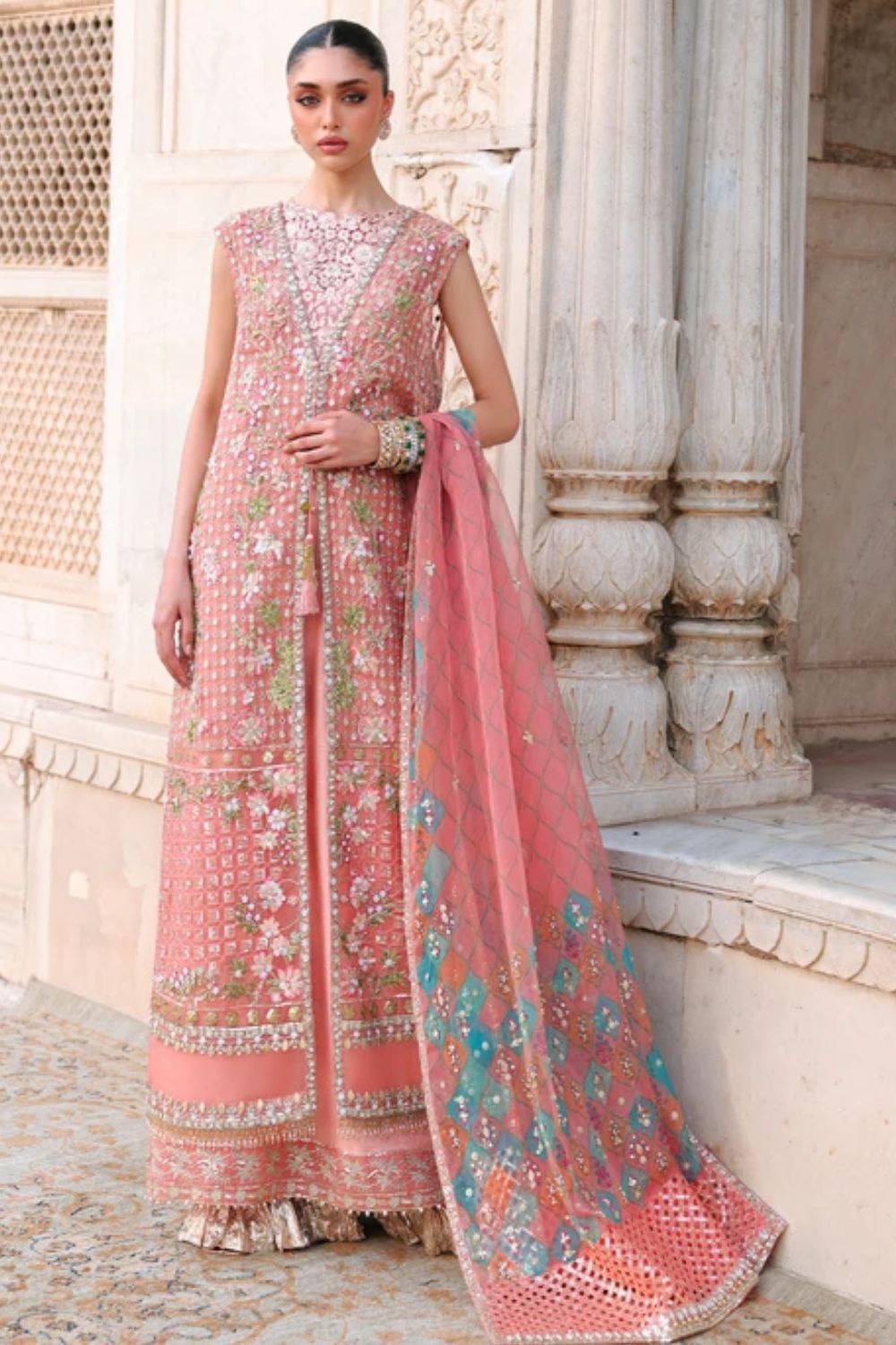 Saira Shakira Unstitched Wedding Collection DAPHNE - Coral Pink