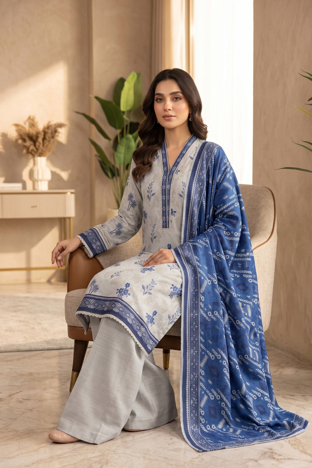 Mushtaq 3Pcs Unstitched Printed Khaddar Eira Collection Desgin - 5