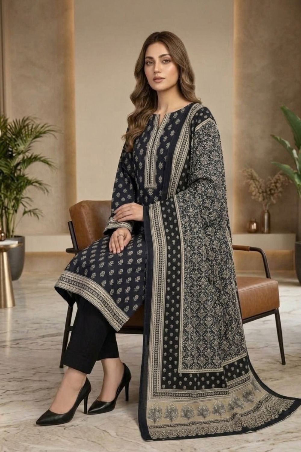 Mushtaq 3Pcs Unstitched Printed Khaddar Mehrza Collection Desgin - 5