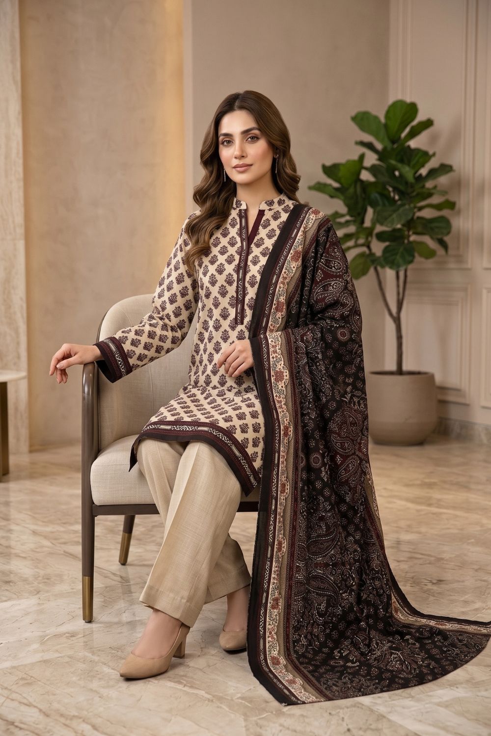 Mushtaq 3Pcs Unstitched Printed Khaddar Dilara Collection Desgin - 5