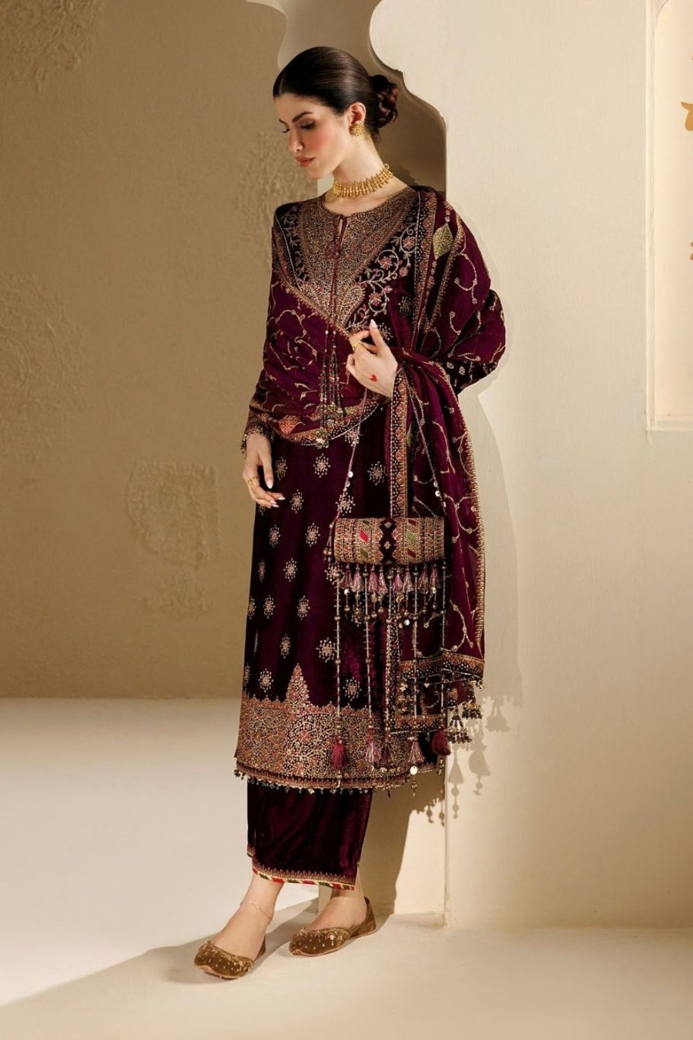 Jazmin Chandni 3 Piece Unstitched Embroidered Velvet Suit CVF26-D08