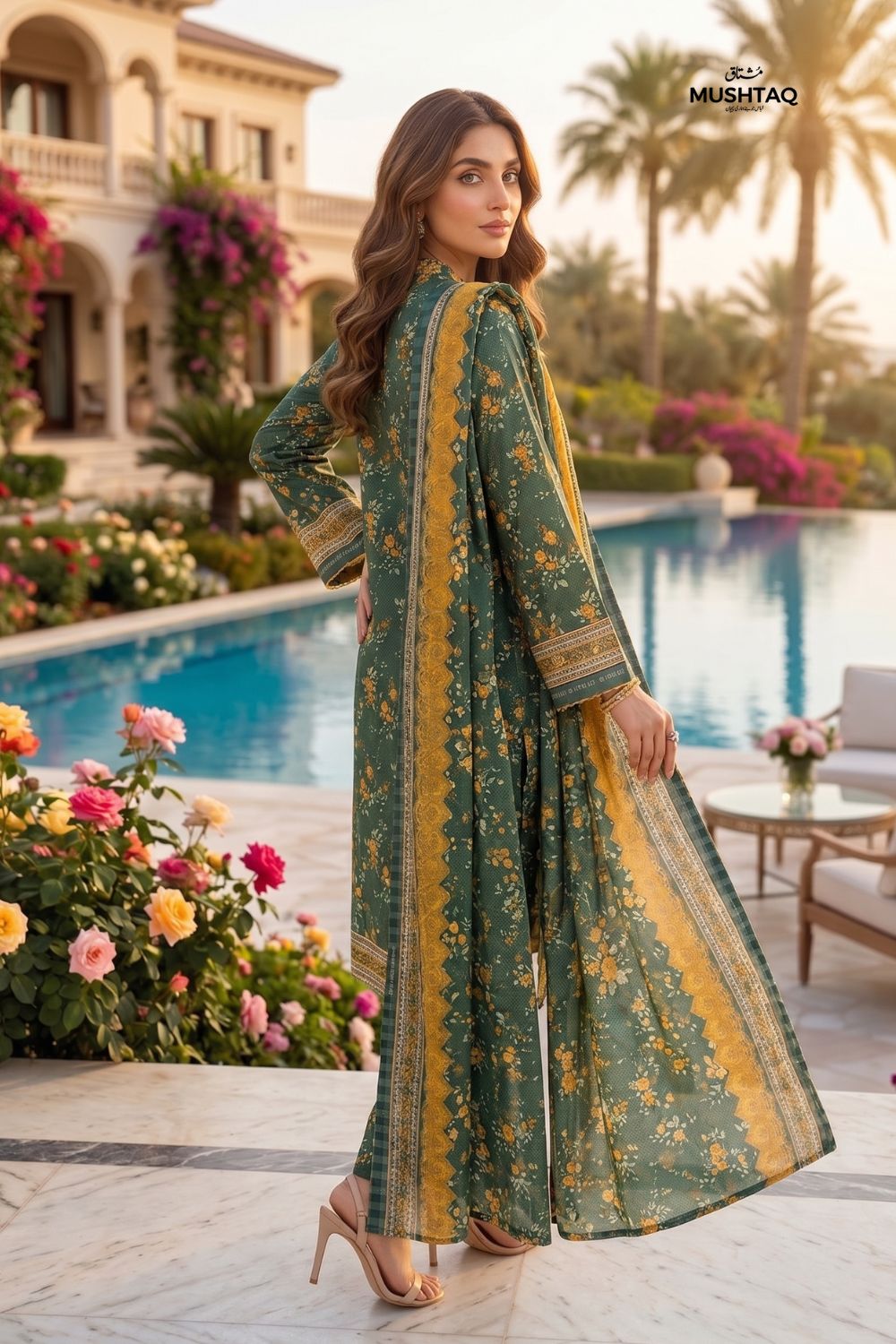 Mushtaq 3Pcs Unstitched Printed Lawn Alizy Collection Desgin - 5