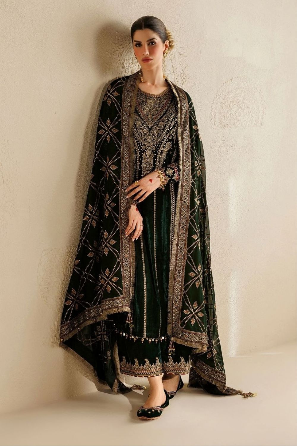 Jazmin Chandni 3 Piece Unstitched Embroidered Velvet Suit CVF26-D07