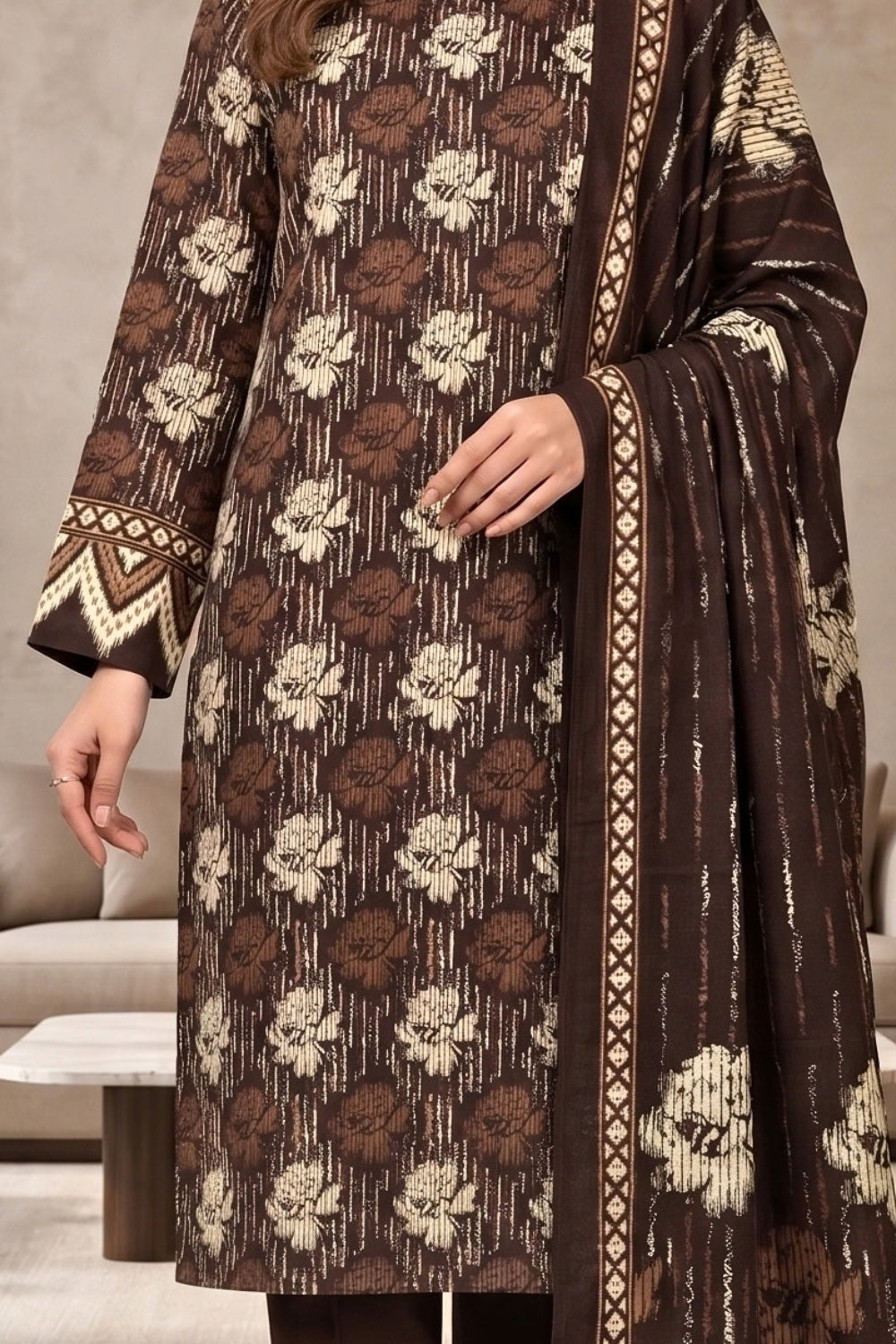 Mushtaq 3Pcs Unstitched Printed Doriya Linen Arisha Collection Desgin - 5