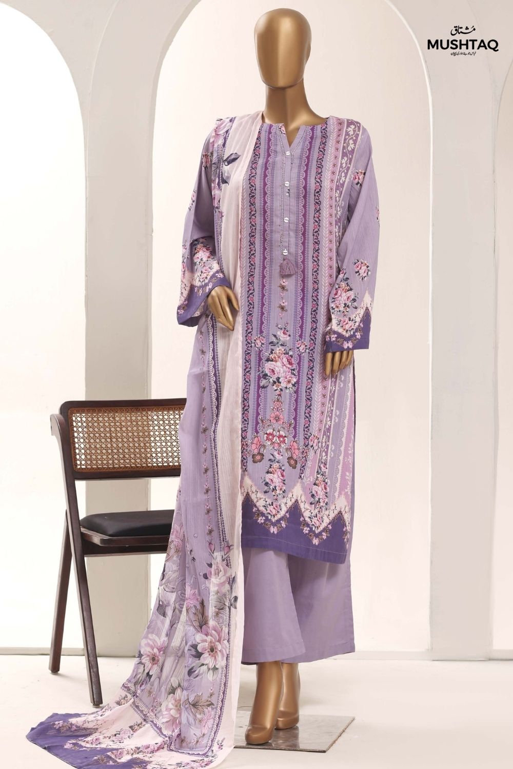Mushtaq 3Pcs Unstitched Printed Lawn Sadabahar Collection Desgin - 8