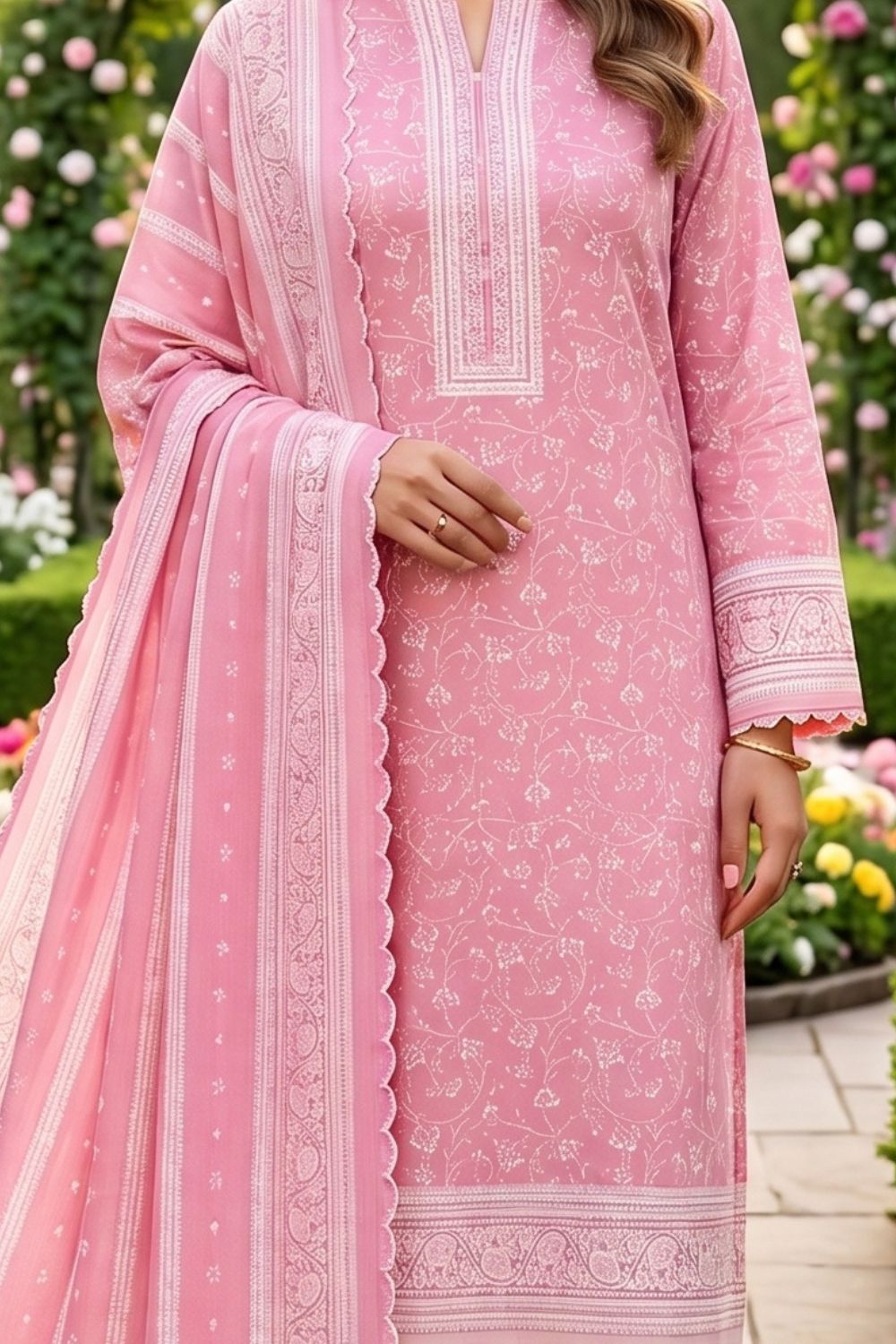Mushtaq 3Pcs Unstitched Printed Lawn Alveena Collection Desgin - 5