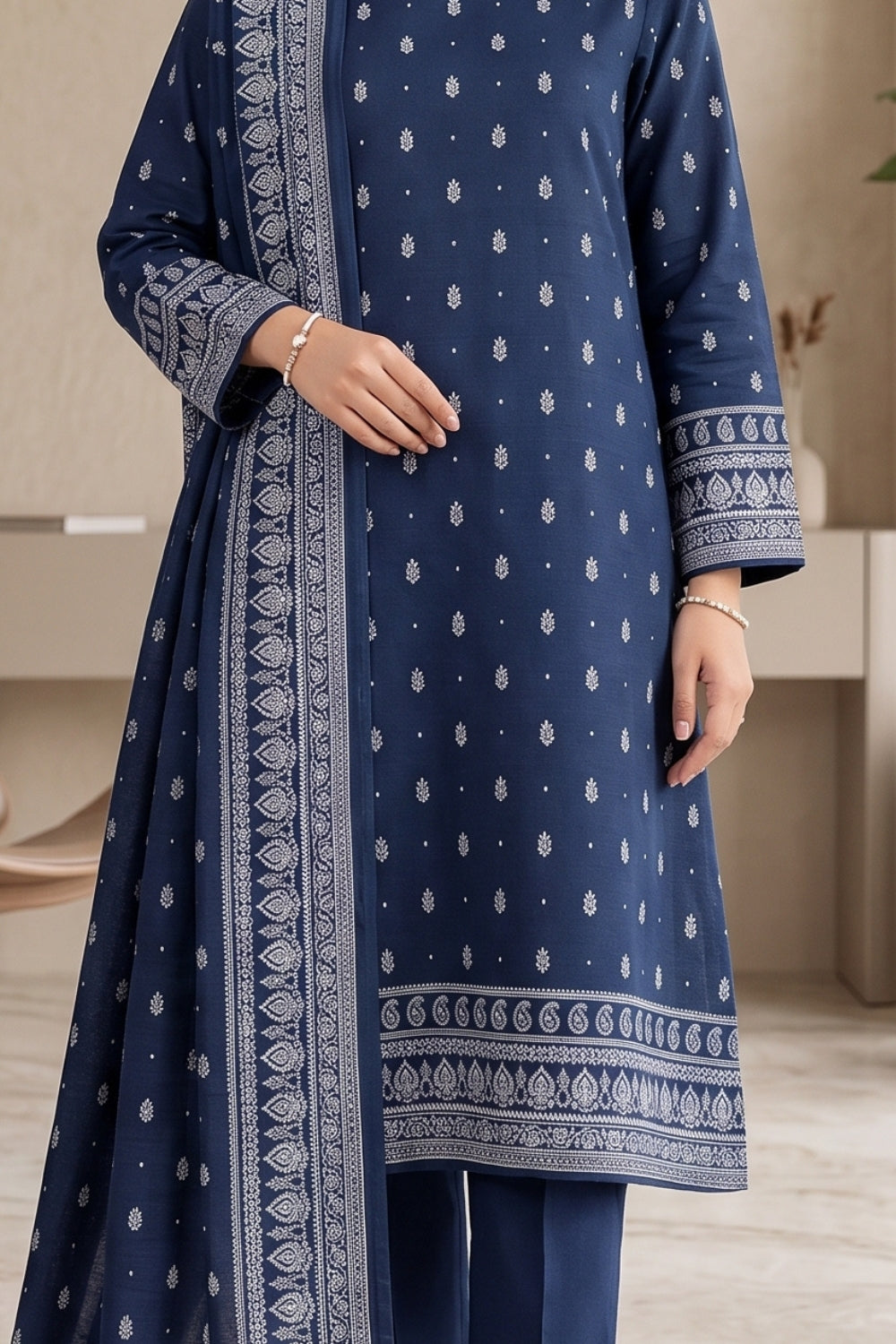 Mushtaq 3Pcs Unstitched Printed Khaddar Desgin - 16