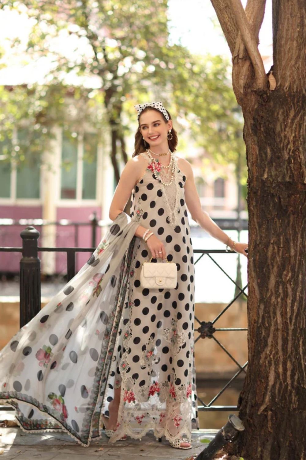 Noor By Saadia Asad Embroidered Lawn Suits Unstitched 3 Piece Luxury Collection D4 - B - Moonlight Polka