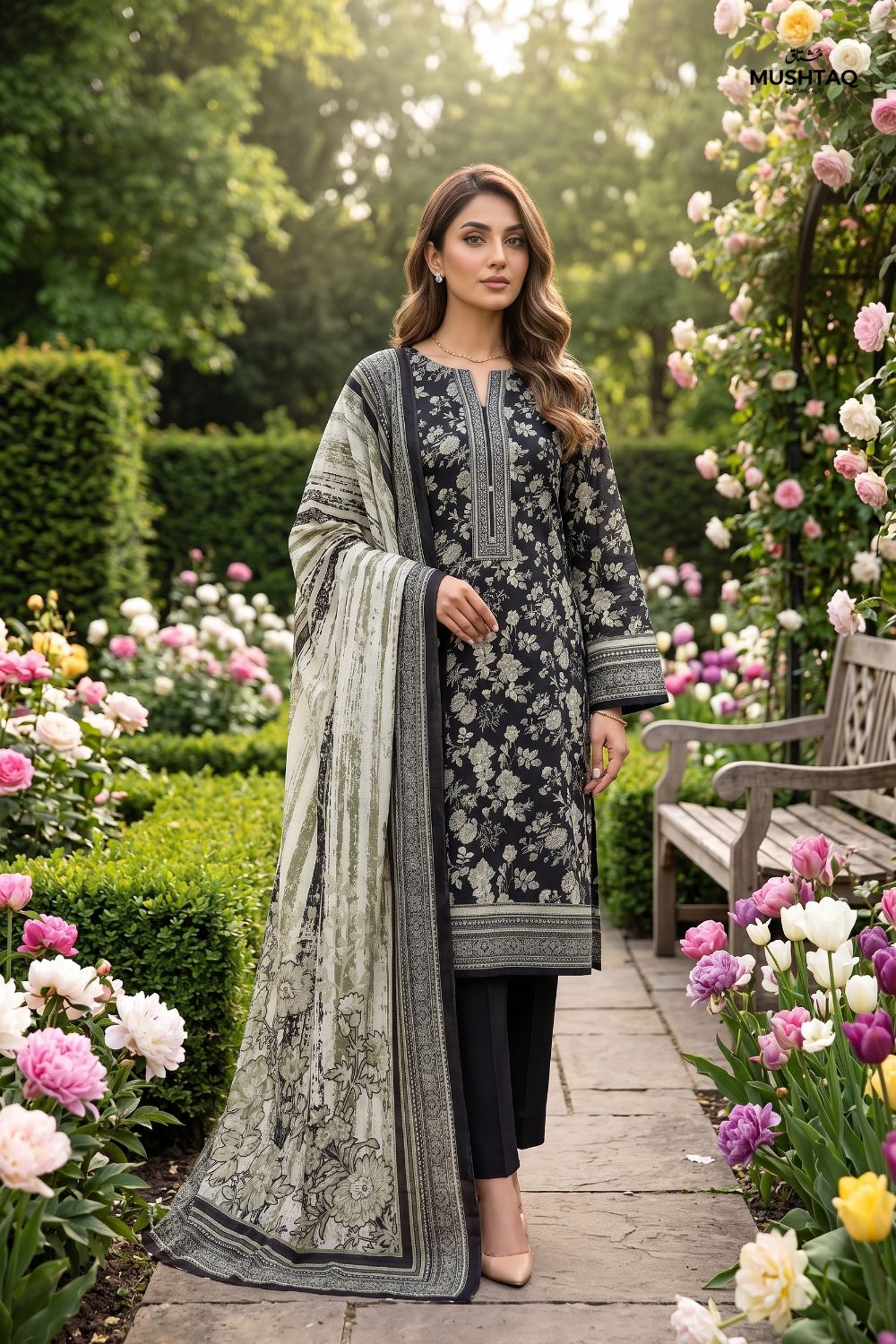 Mushtaq 3Pcs Unstitched Printed Lawn Alizy Collection Desgin - 12